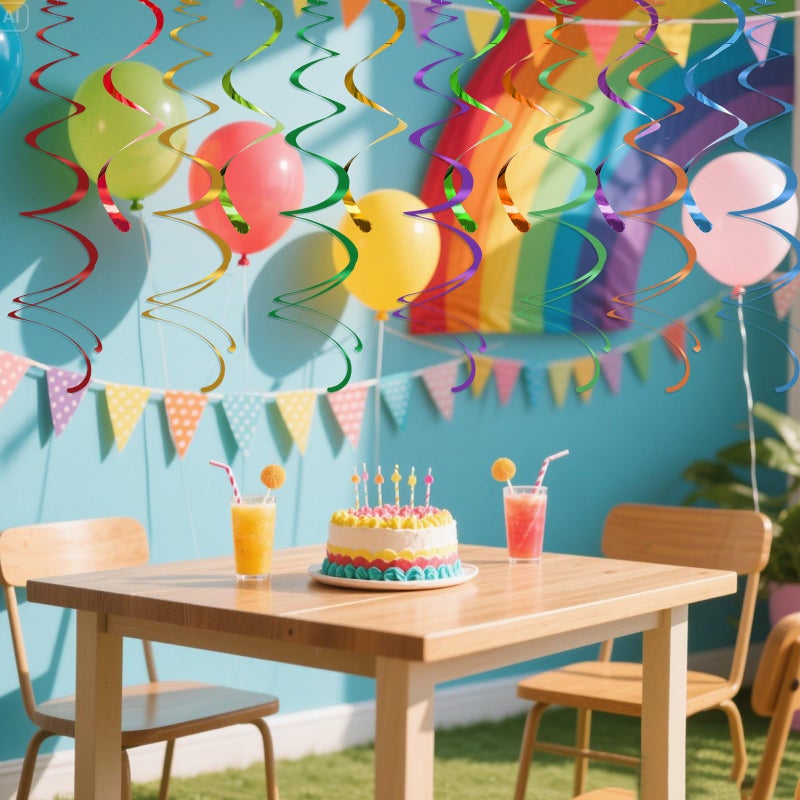 Yymobt Colorful Ceiling Swirl Foil Decorations Hanging Plastic Streamer Themed Swirl Party Decoration for Wedding Thanksgiving Day Graduation Celebration, Pack of 28 (Rainbow) - Image 5